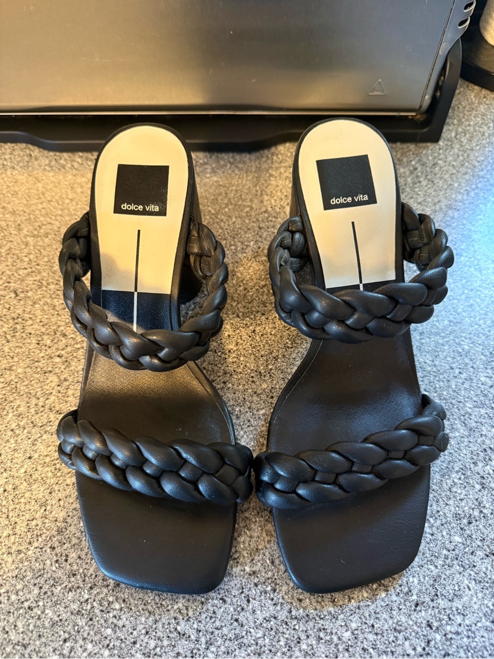 Dolce Vita Black Braided Double-Strap Sandals